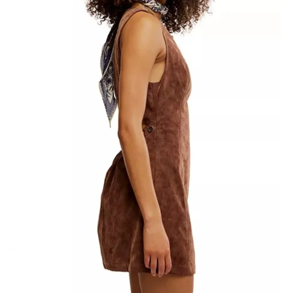 NWT Free People Atlas Sleeveless Faux Suede Mini Dress In Brown - L